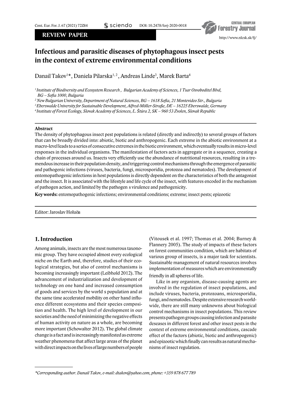 Infectious and Parasitic Diseases of Phytophagous Insect Pests in the Context of Extreme Environmental Conditions