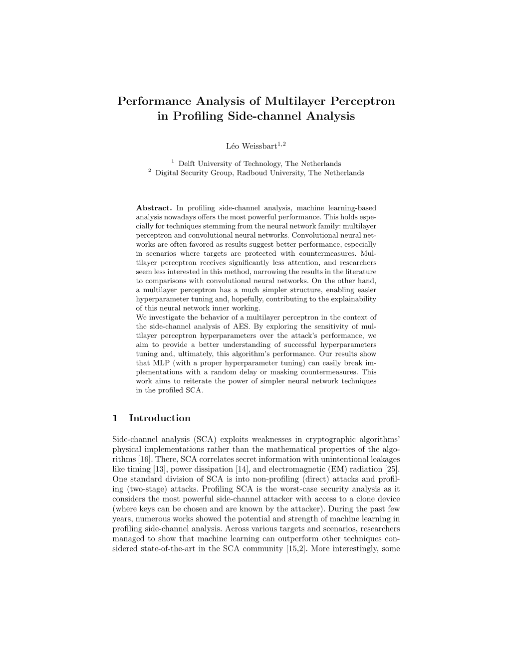 Performance Analysis of Multilayer Perceptron in Profiling Side