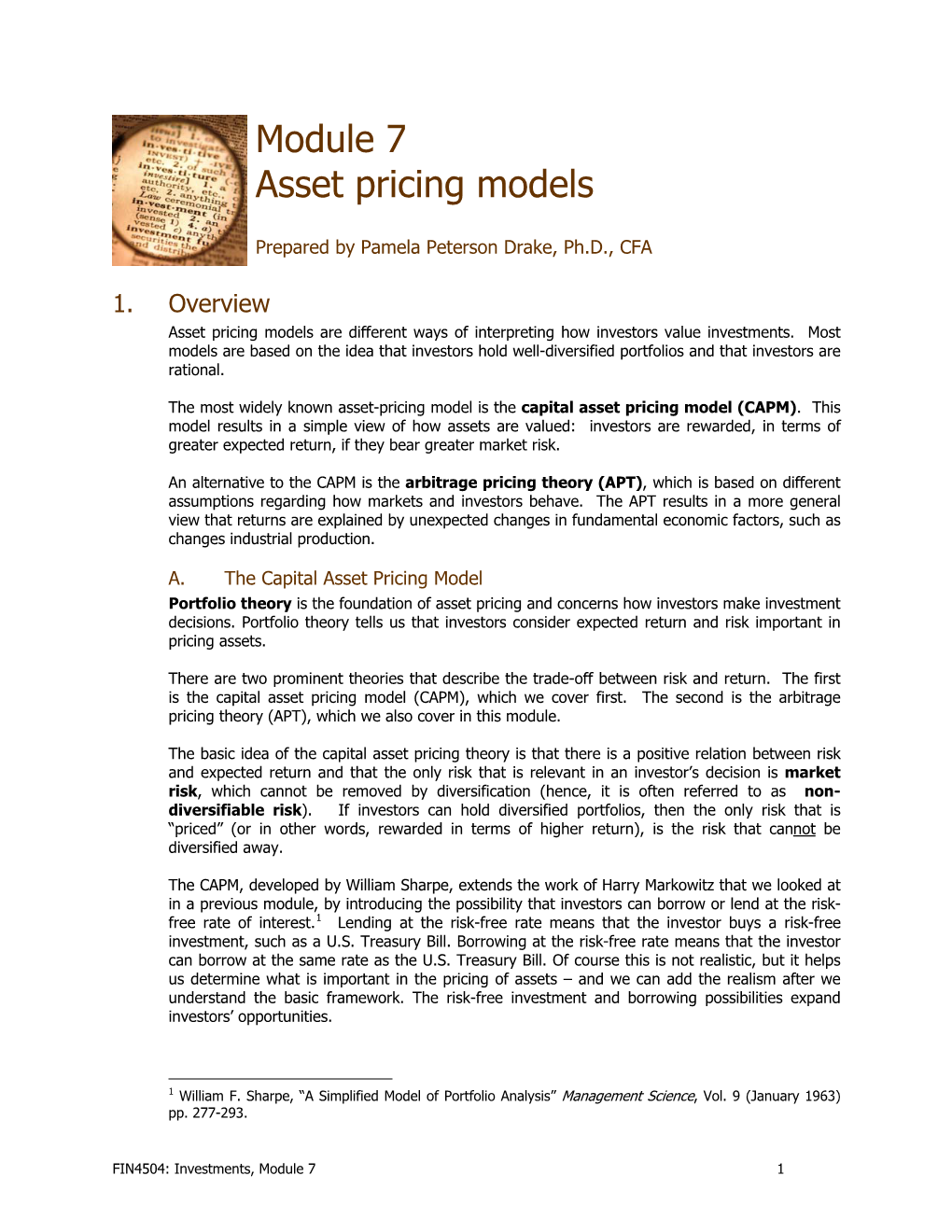 Module 7 Asset Pricing Models