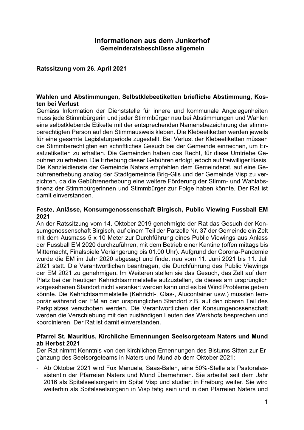 Ratssitzung Vom 26. April 2021