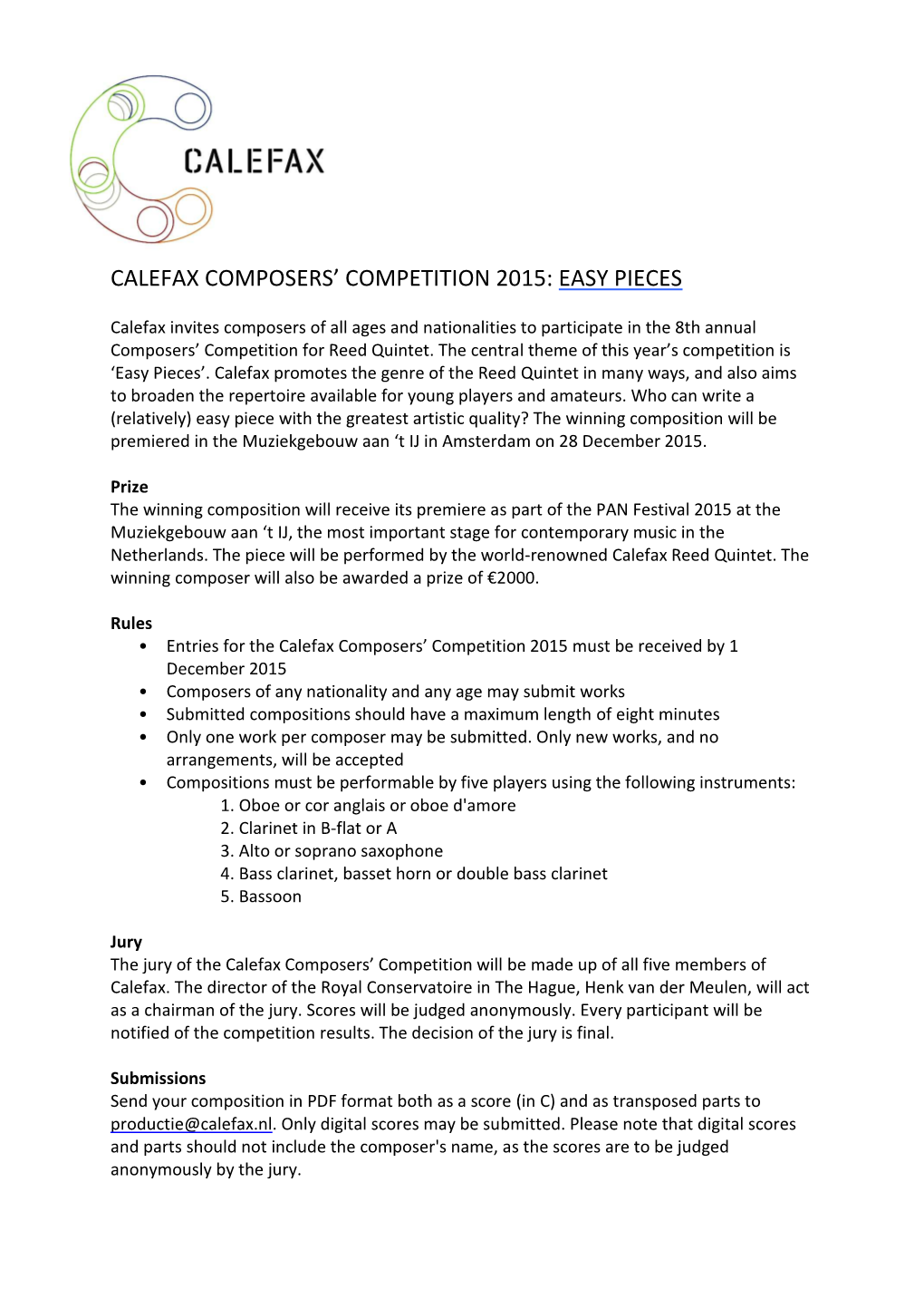 Calefax Composers Competition 2015