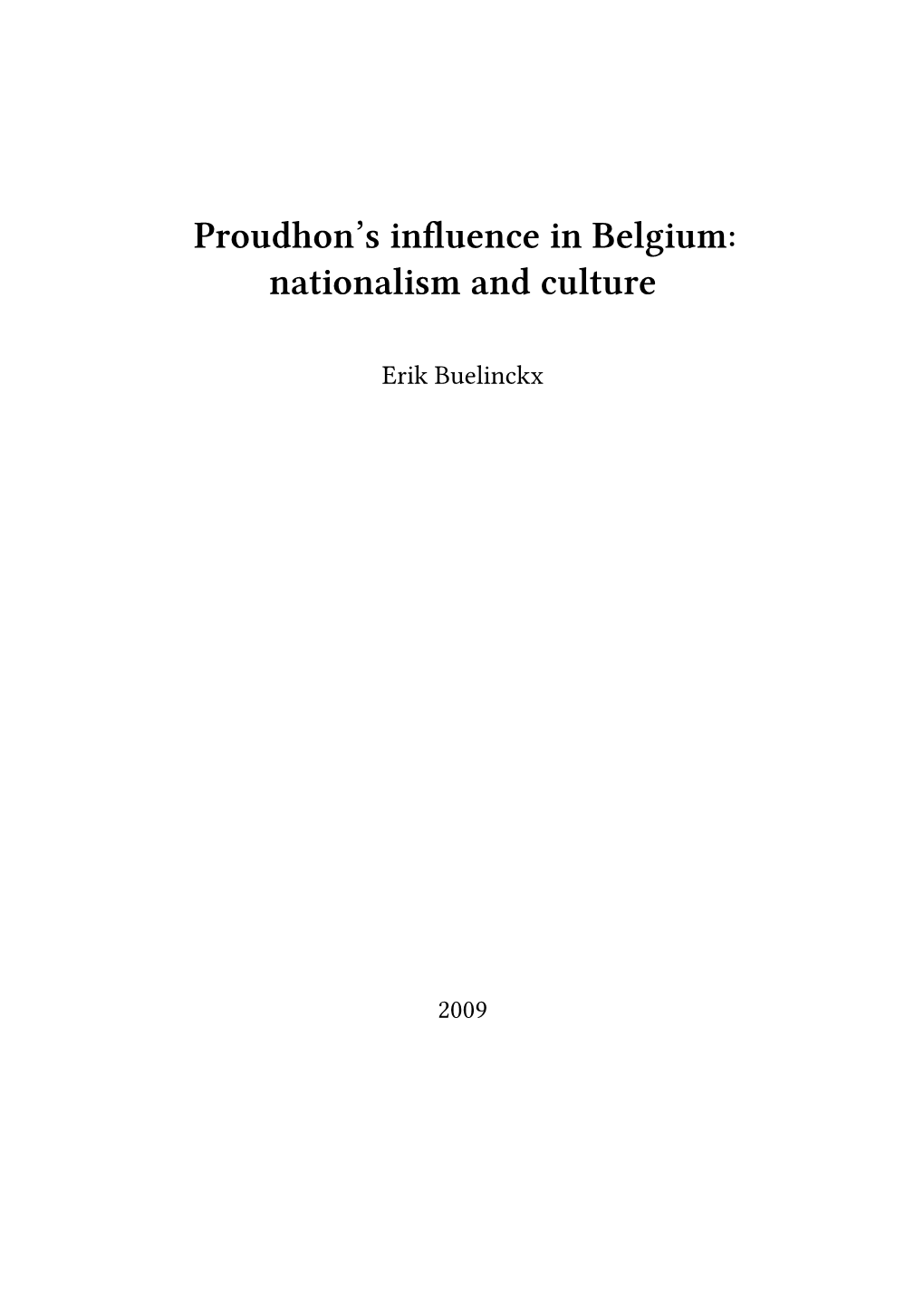 Proudhon's Influence in Belgium: Nationalism and Culture