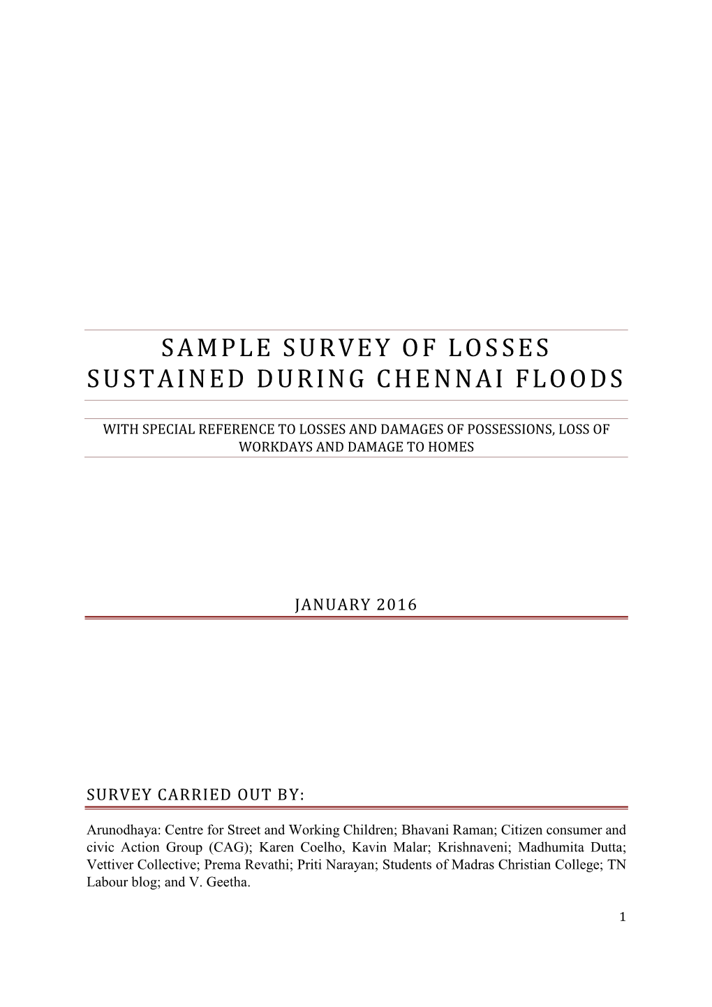 Sample Survey of Losses Sustained During Chennai