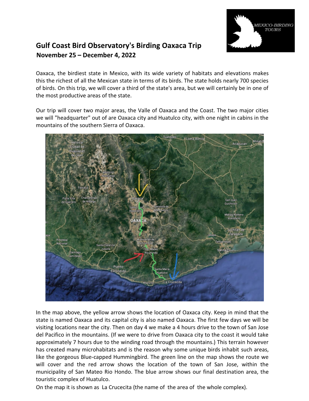 Gulf Coast Bird Observatory's Birding Oaxaca Trip November 25 – December 4, 2022