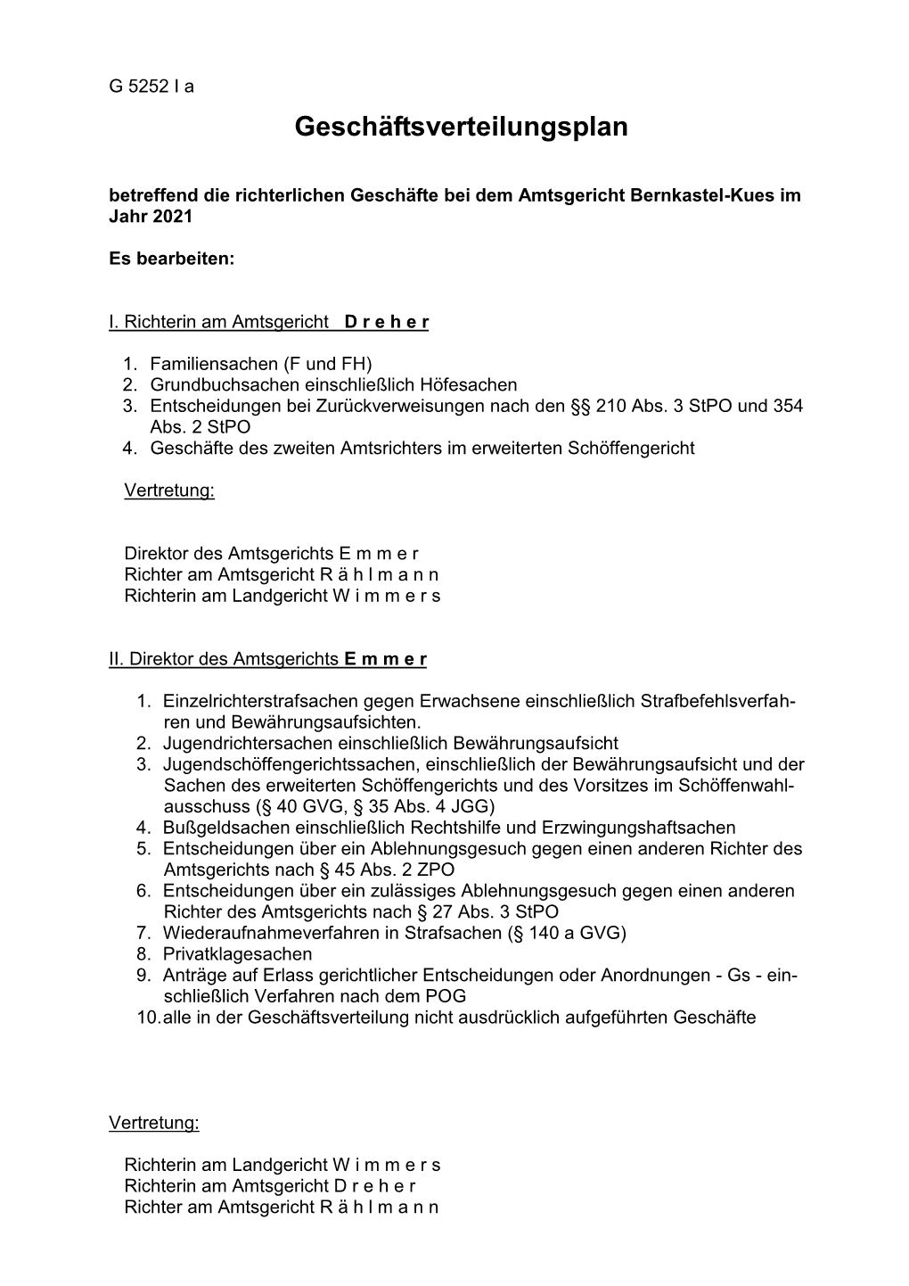 Geschäftsverteilungsplan AG Bernkastel-Kues