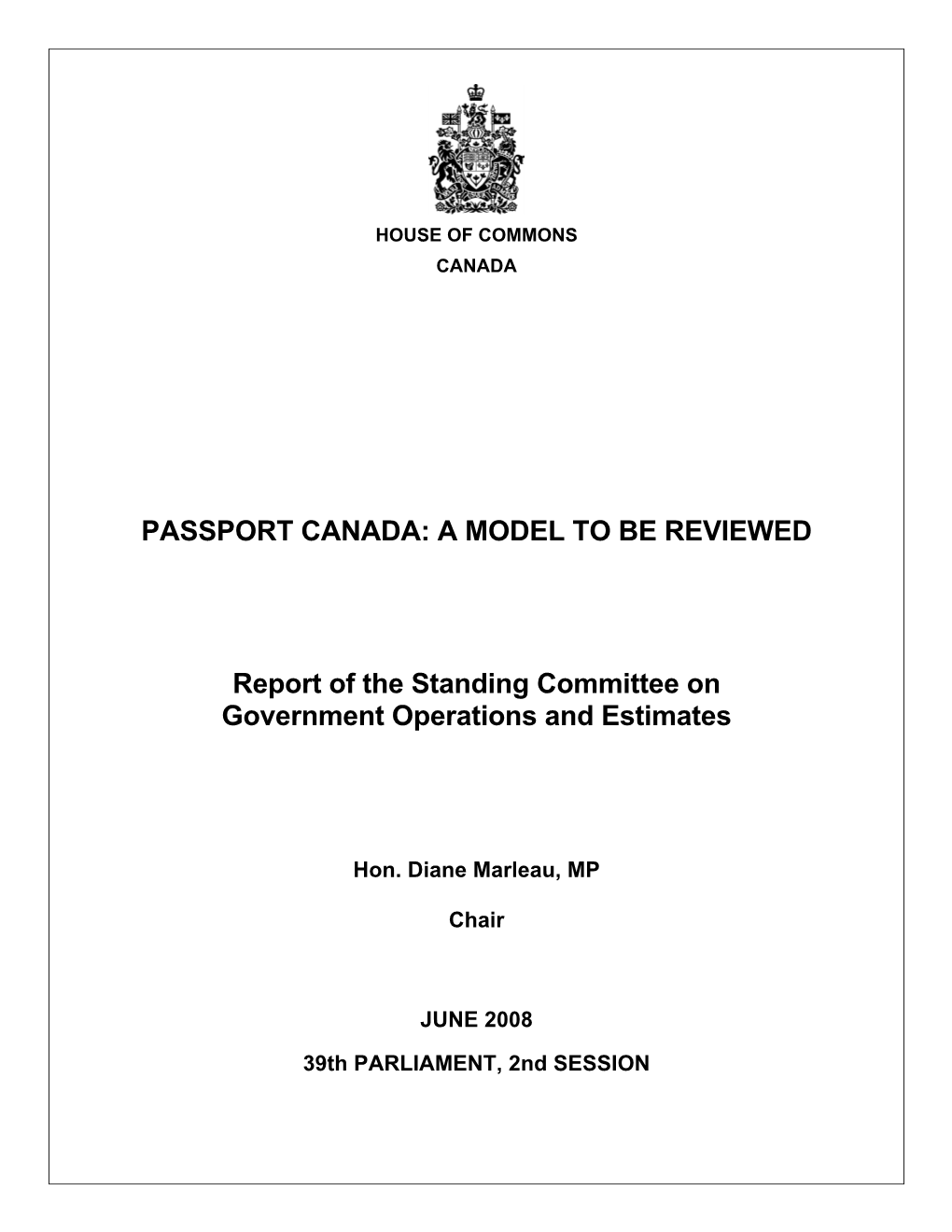 Passport Canada: a Model to Be Reviewed