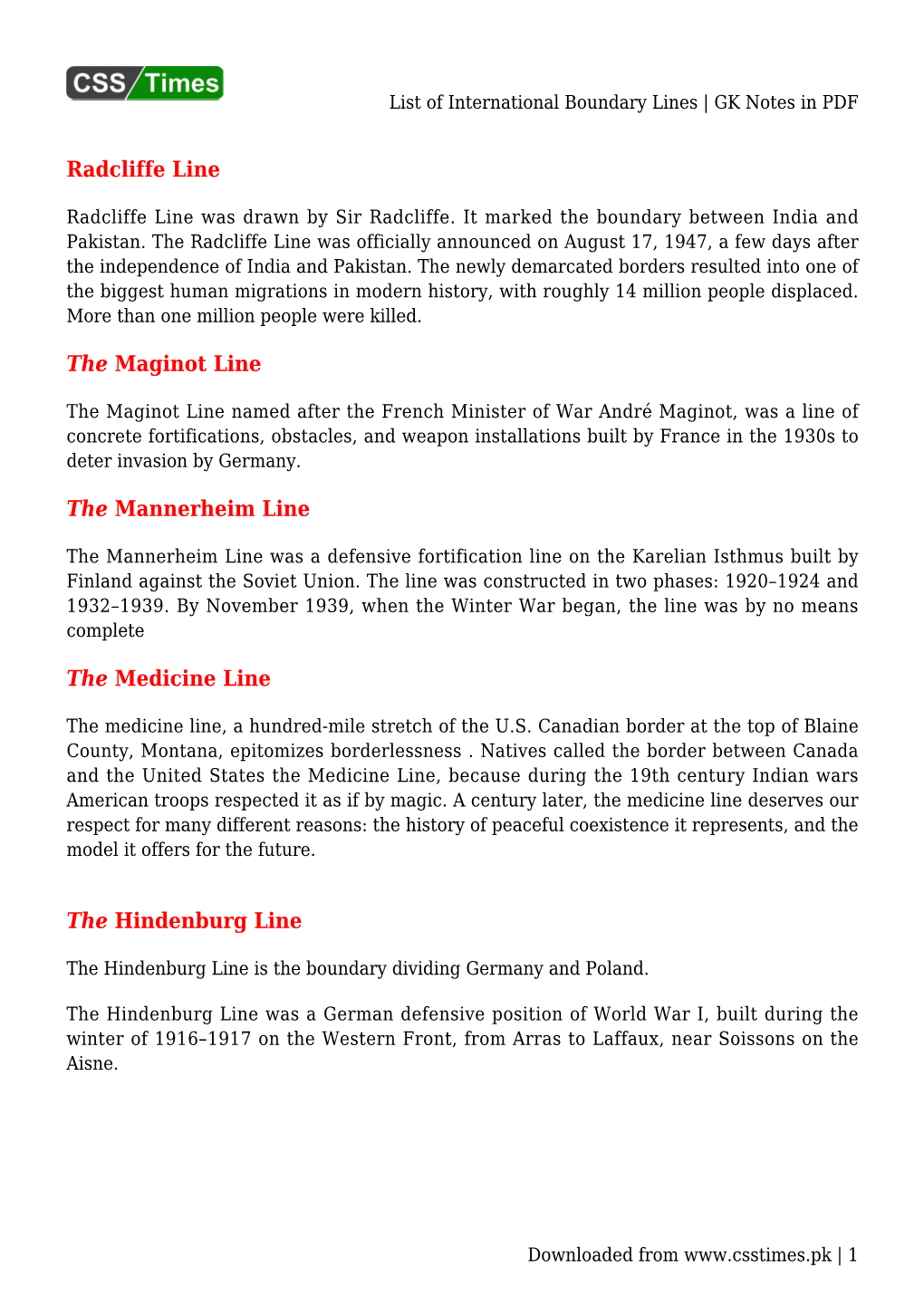 List of International Boundary Lines | GK Notes in PDF