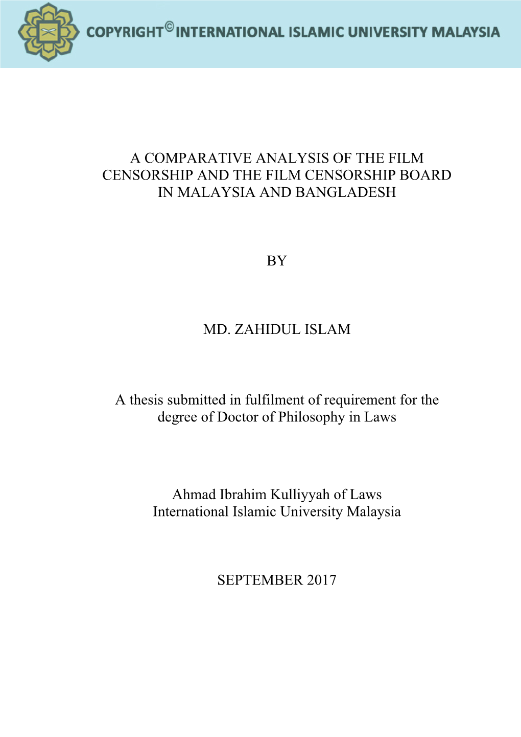 A Comparative Analysis of the Film Censorship and the Film Censorship Board in Malaysia and Bangladesh