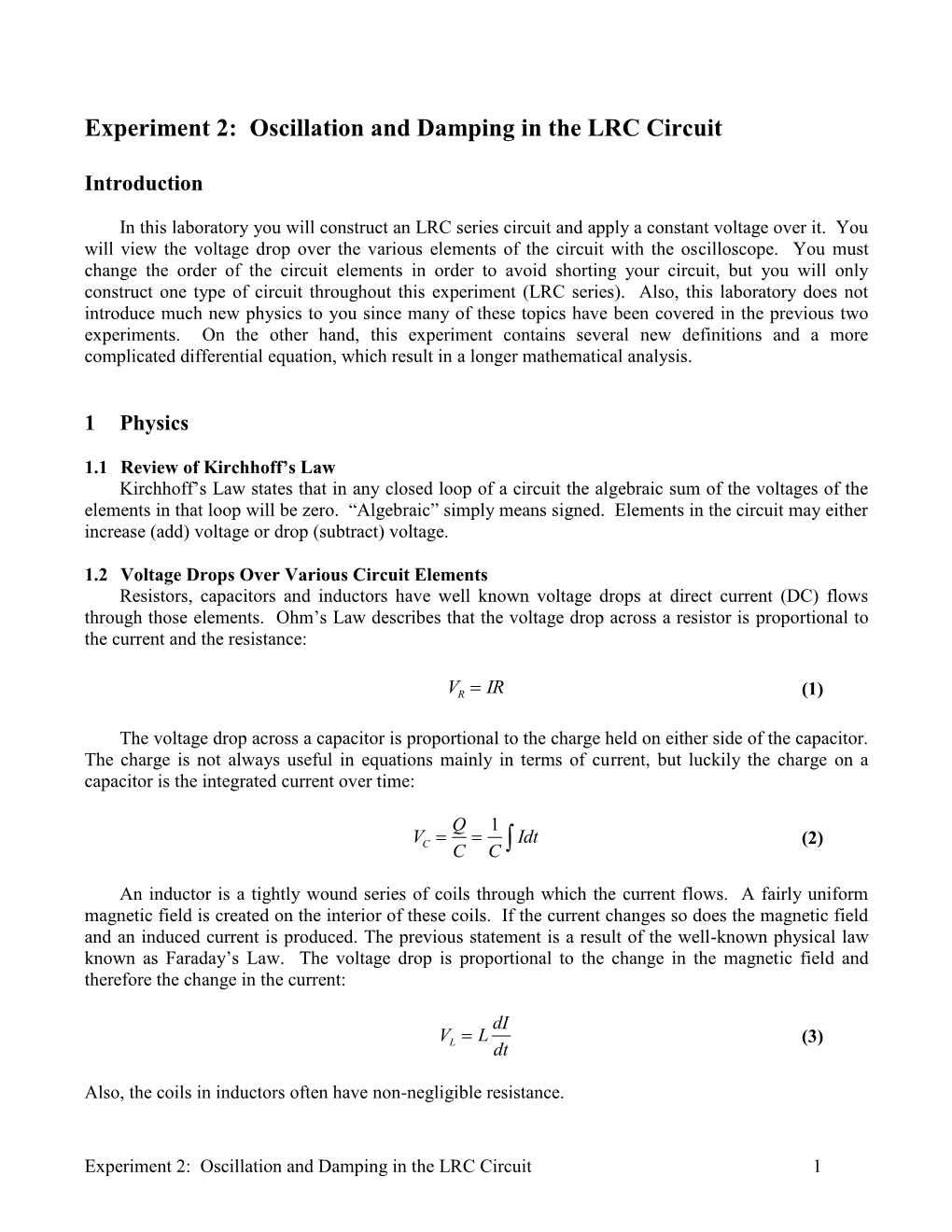 Oscillation and Damping in the LRC Circuit