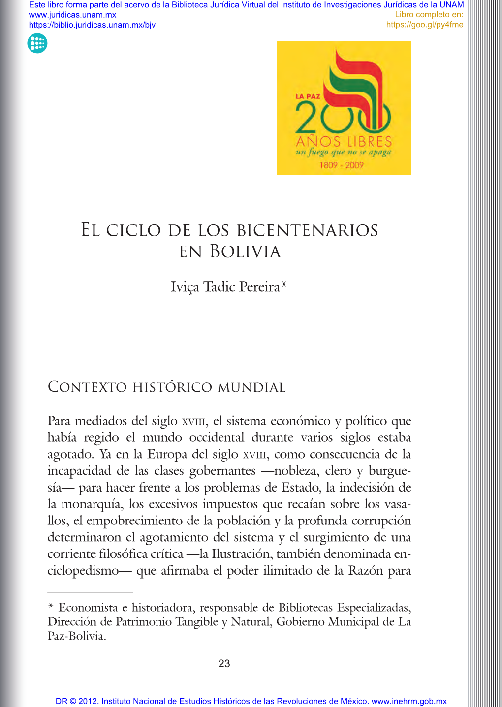 El Ciclo De Los Bicentenarios En Bolivia