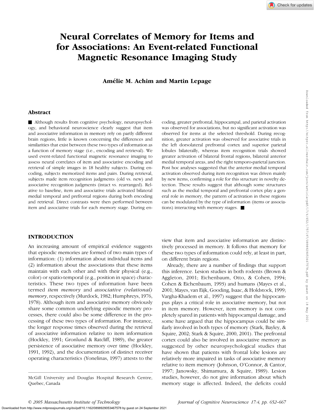 An Event-Related Functional Magnetic Resonance Imaging Study