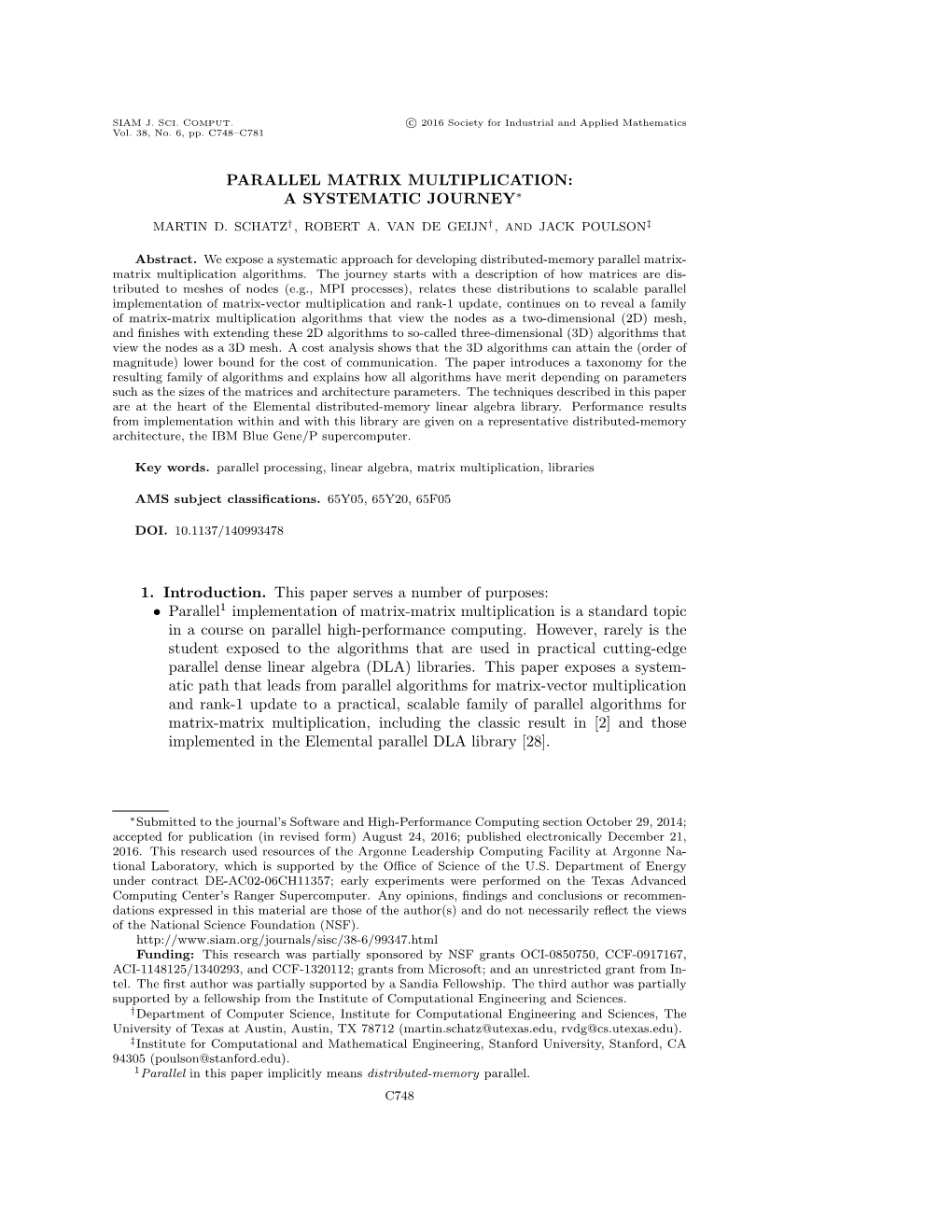 Parallel Matrix Multiplication: a Systematic Journey∗