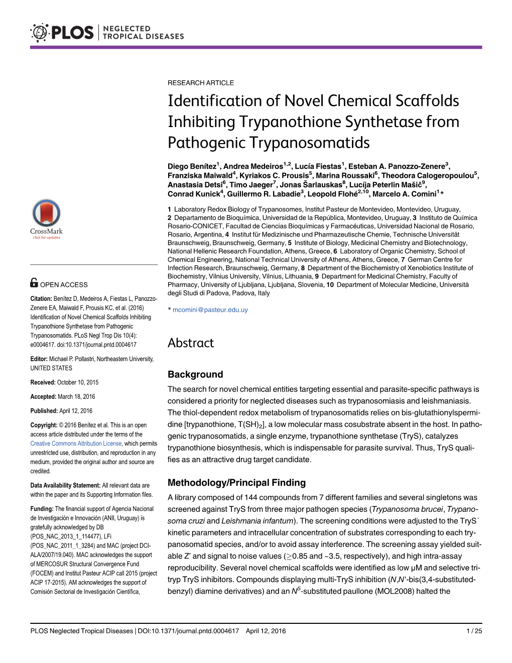 Identification of Novel Chemical Scaffolds Inhibiting Trypanothione Synthetase from Pathogenic Trypanosomatids