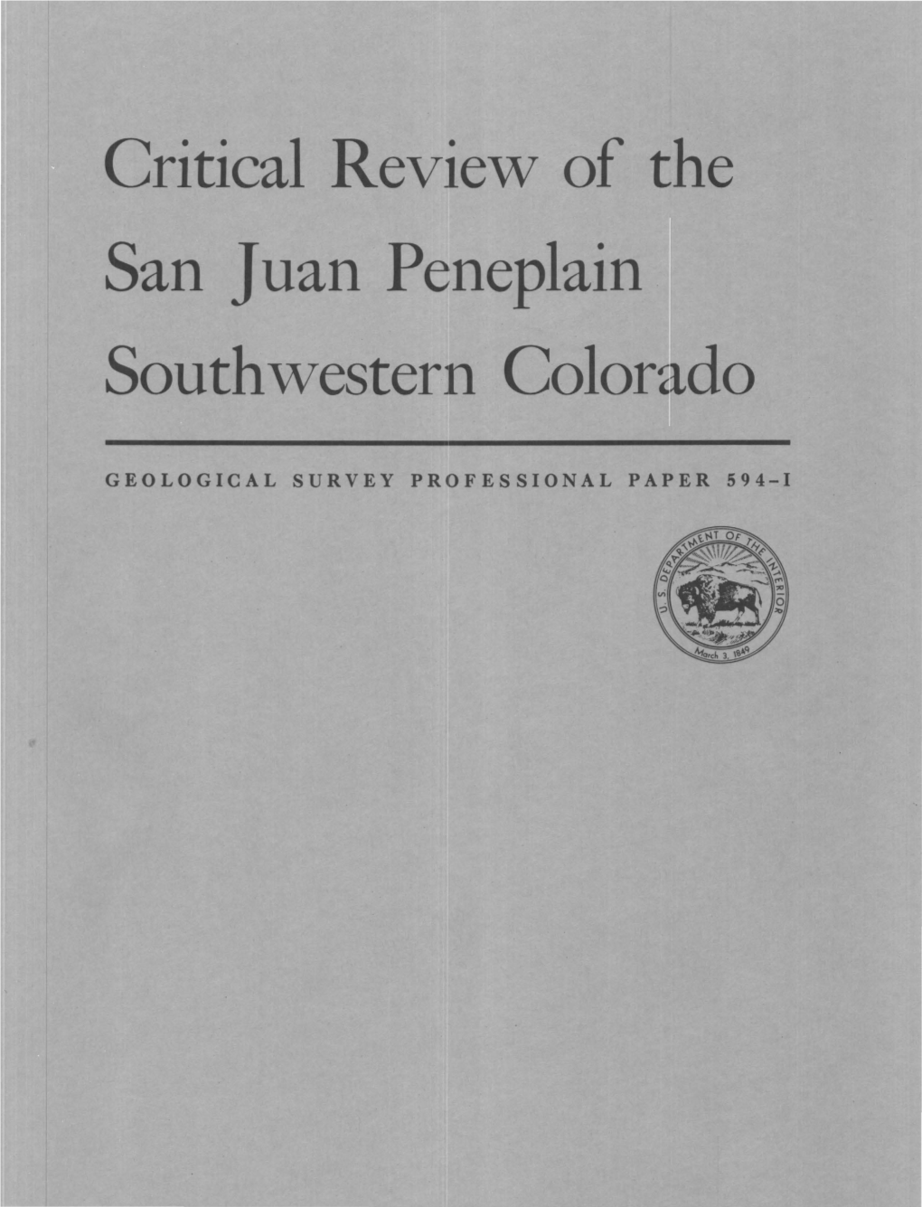 Critical Review of the San Juan Peneplain Southwestern Color~ Do