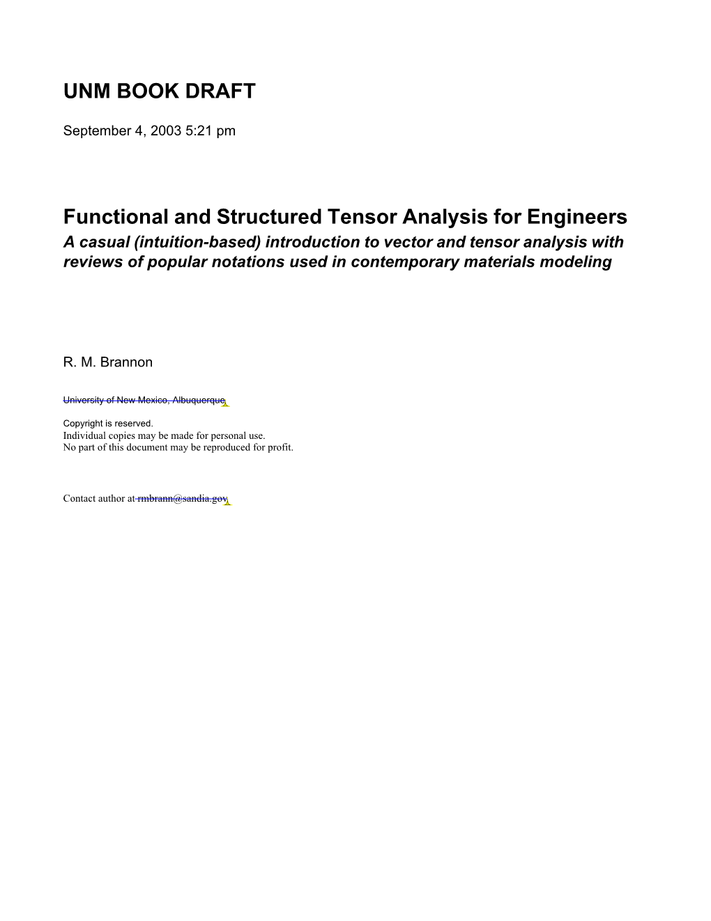 Functional and Structured Tensor Analysis for Engineers