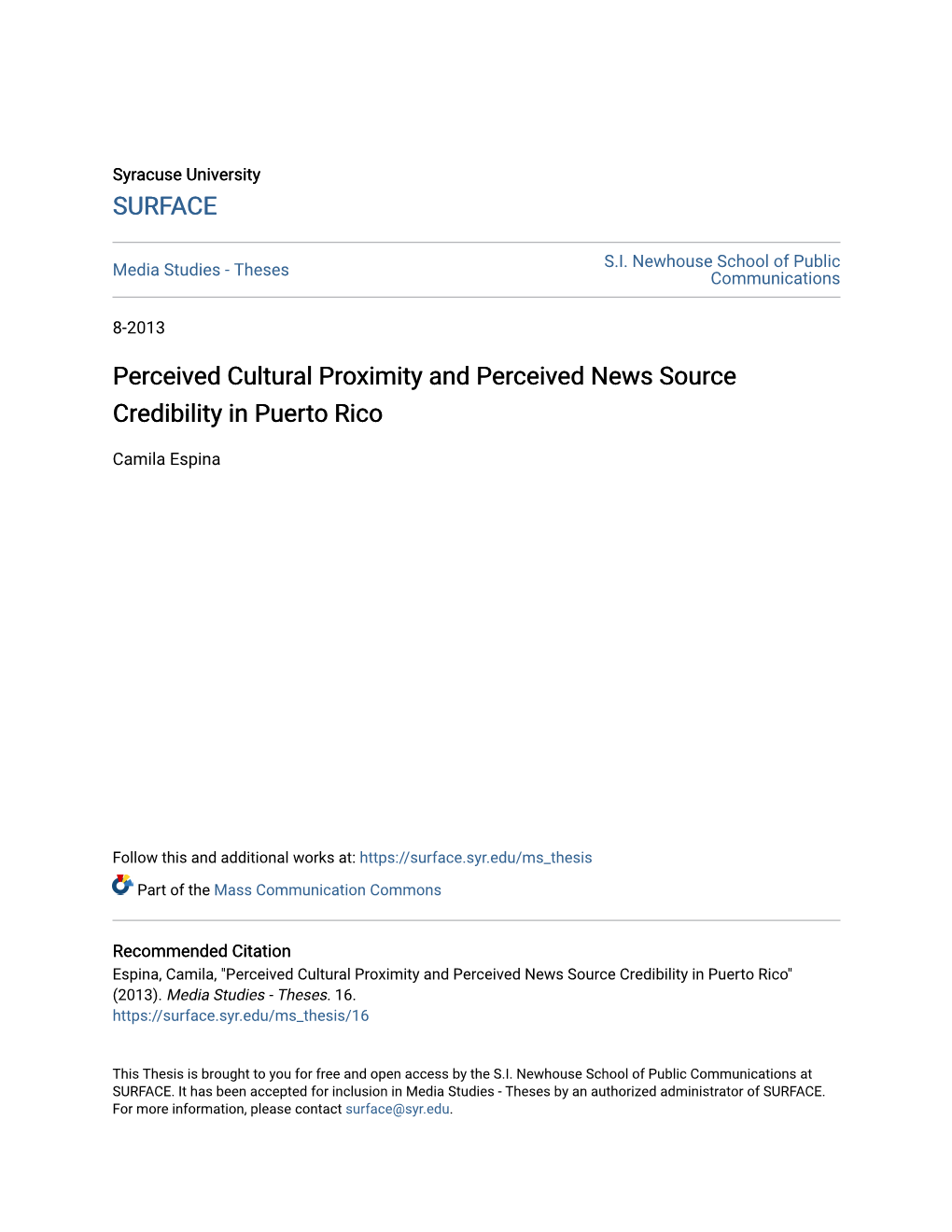 Perceived Cultural Proximity and Perceived News Source Credibility in Puerto Rico