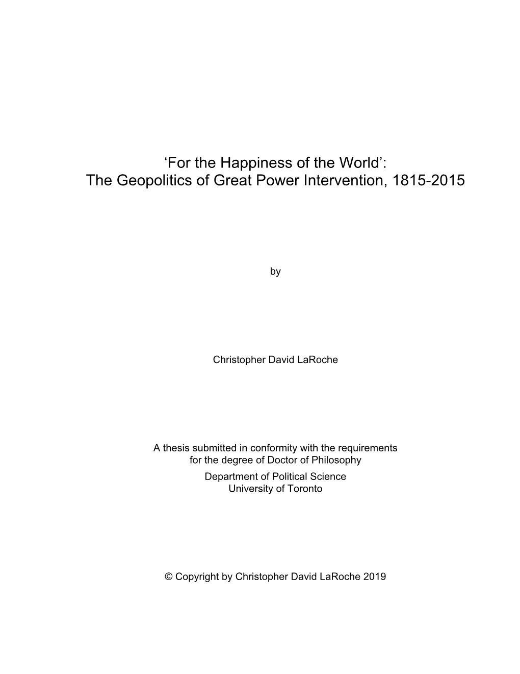 The Geopolitics of Great Power Intervention, 1815-2015