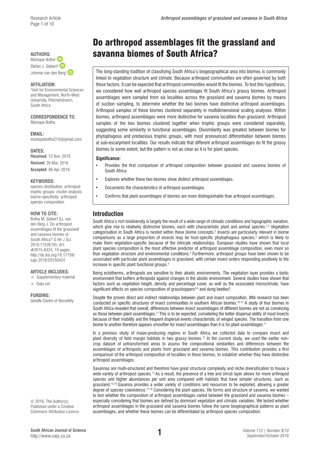 Do Arthropod Assemblages Fit the Grassland and Savanna Biomes Of