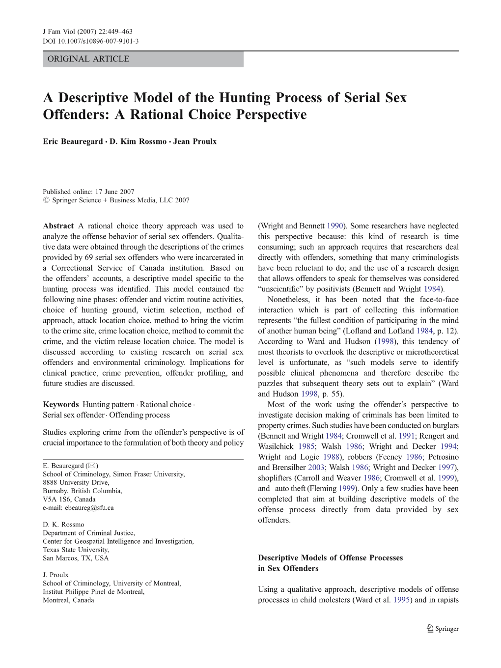 A Descriptive Model of the Hunting Process of Serial Sex Offenders: a Rational Choice Perspective