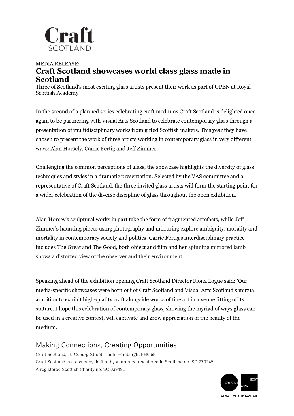 Craft Scotland Showcases World Class Glass Made in Scotland