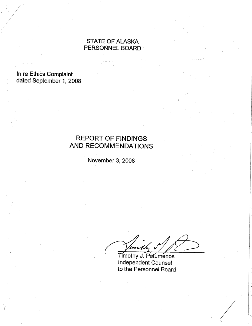 Report of Findings and Recommendations