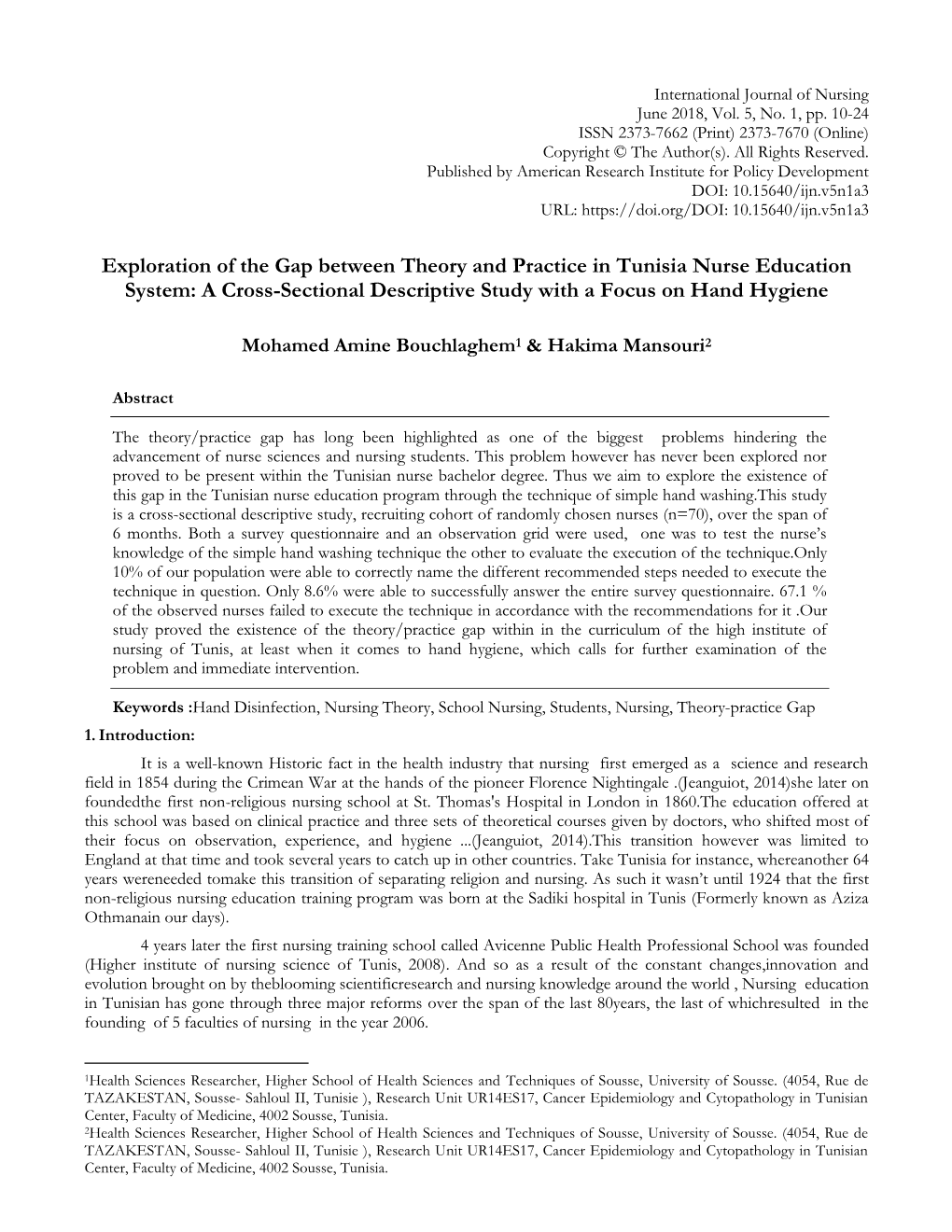 Exploration of the Gap Between Theory and Practice in Tunisia Nurse Education System: a Cross-Sectional Descriptive Study with a Focus on Hand Hygiene