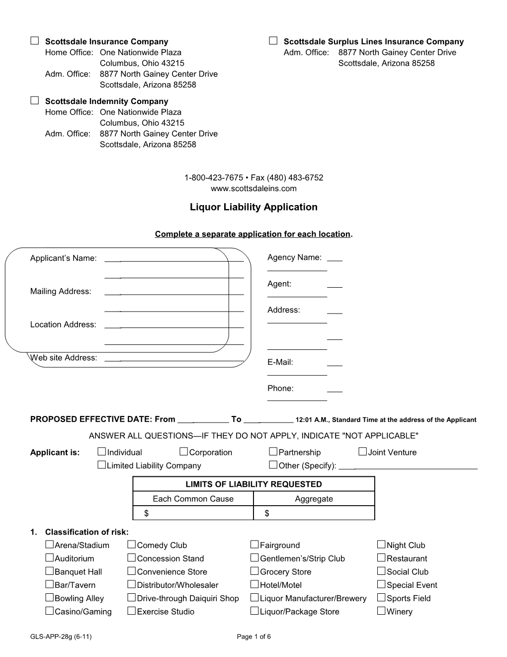 Liquor Liability Application