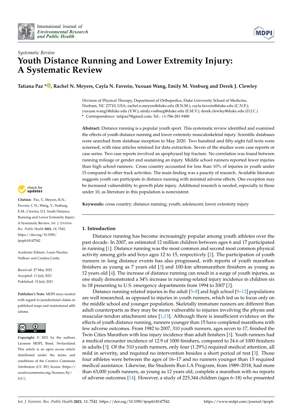 Youth Distance Running and Lower Extremity Injury: a Systematic Review