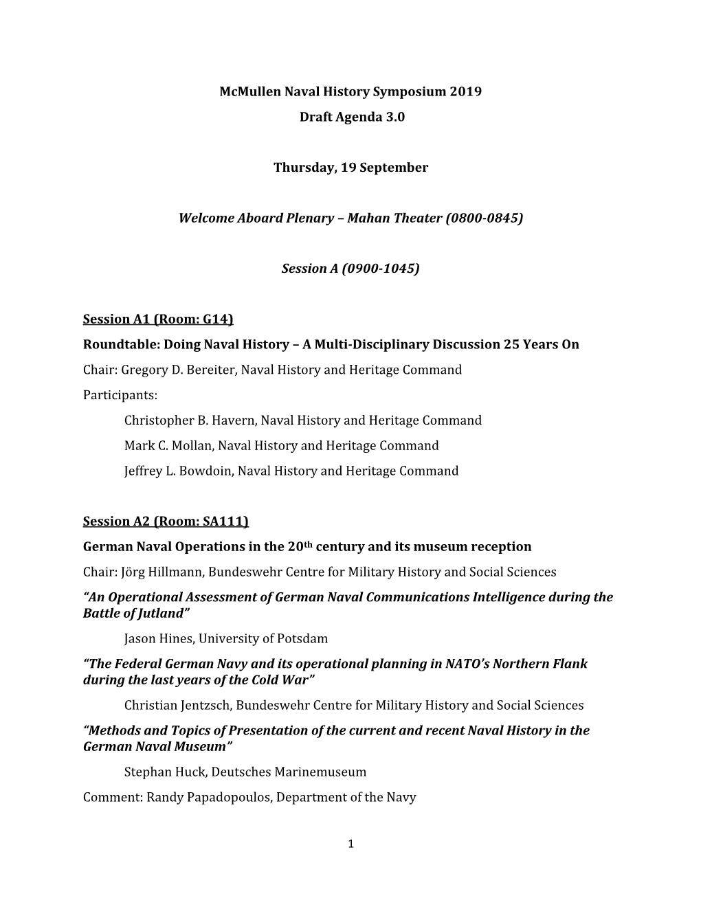 Mcmullen Naval History Symposium 2019 Draft Agenda 3.0