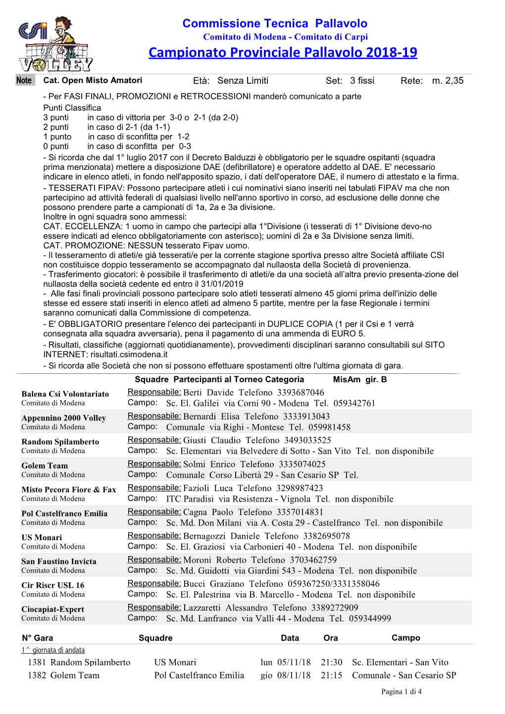 Campionato Provinciale Pallavolo 2018-19