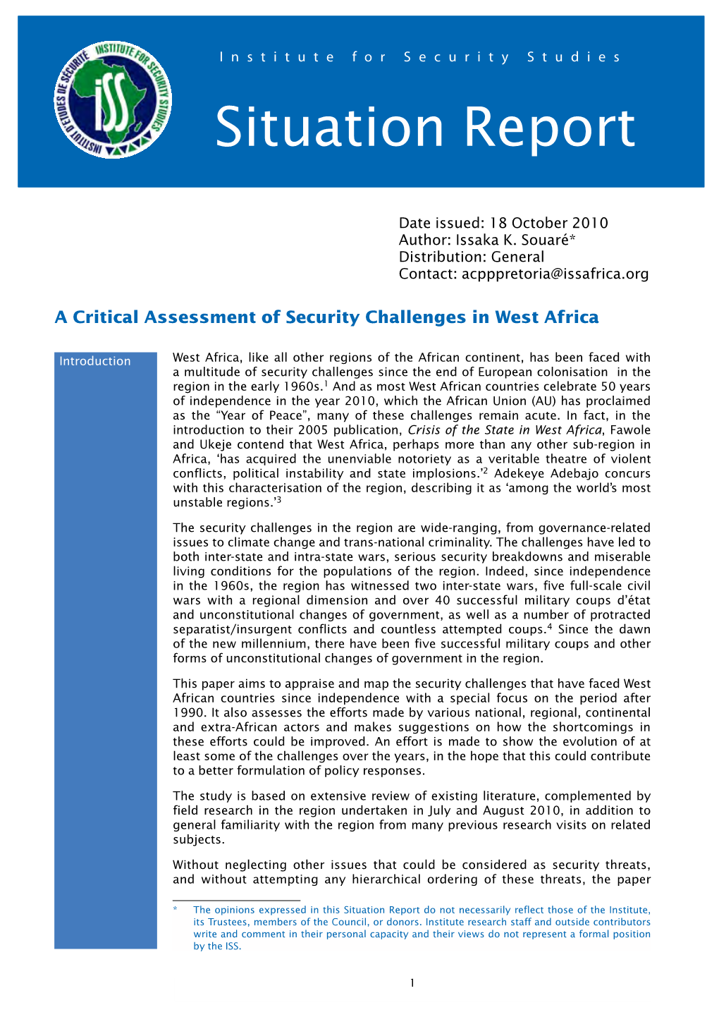 A Critical Assessment of Security Challenges in West Africa
