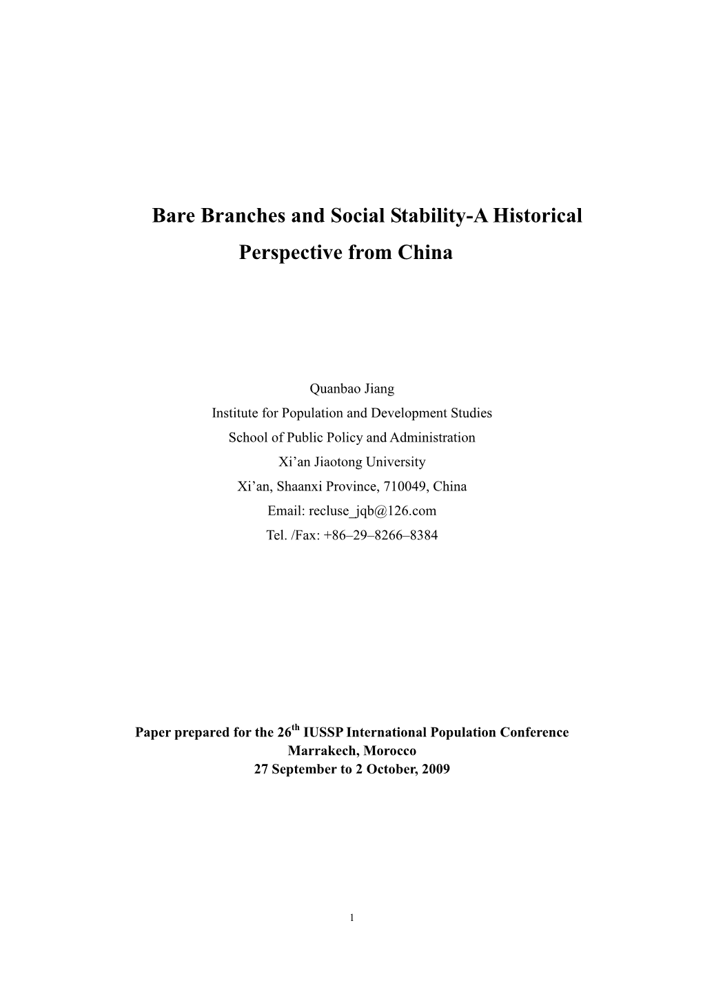 Bare Branches and Social Stability-A Historical Perspective from China