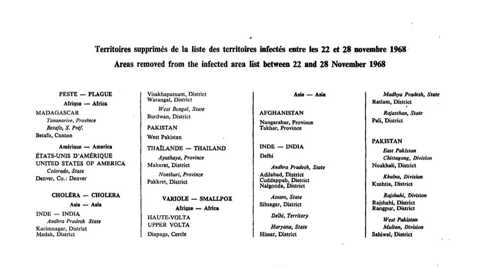 Territoires Supprimés De La Liste Des Territoires Infectés Entre Les 22 Et 28 Novembre 1968 Areas Removed from the Infected Area List Between 22 and 28 November 1968