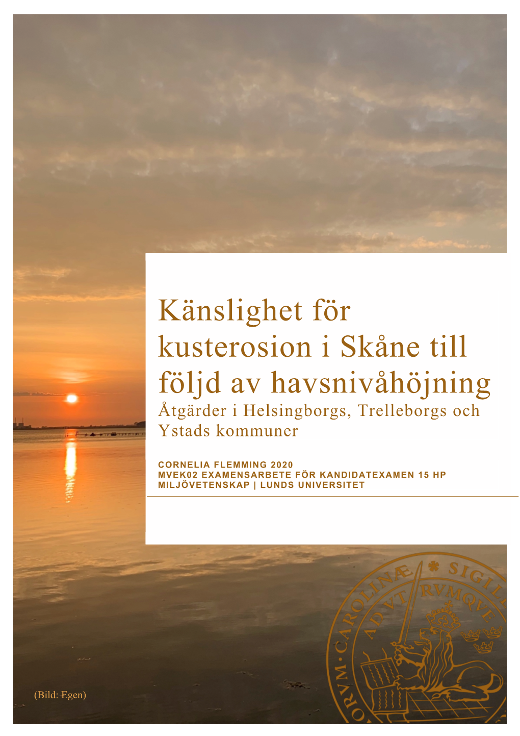 Känslighet För Kusterosion I Skåne Till Följd Av Havsnivåhöjning Åtgärder I Helsingborgs, Trelleborgs Och Ystads Kommuner