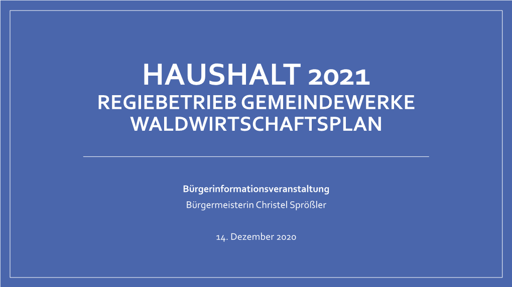 Präsentation Von Bürgermeisterin Spößler Zum Haushalt 2021