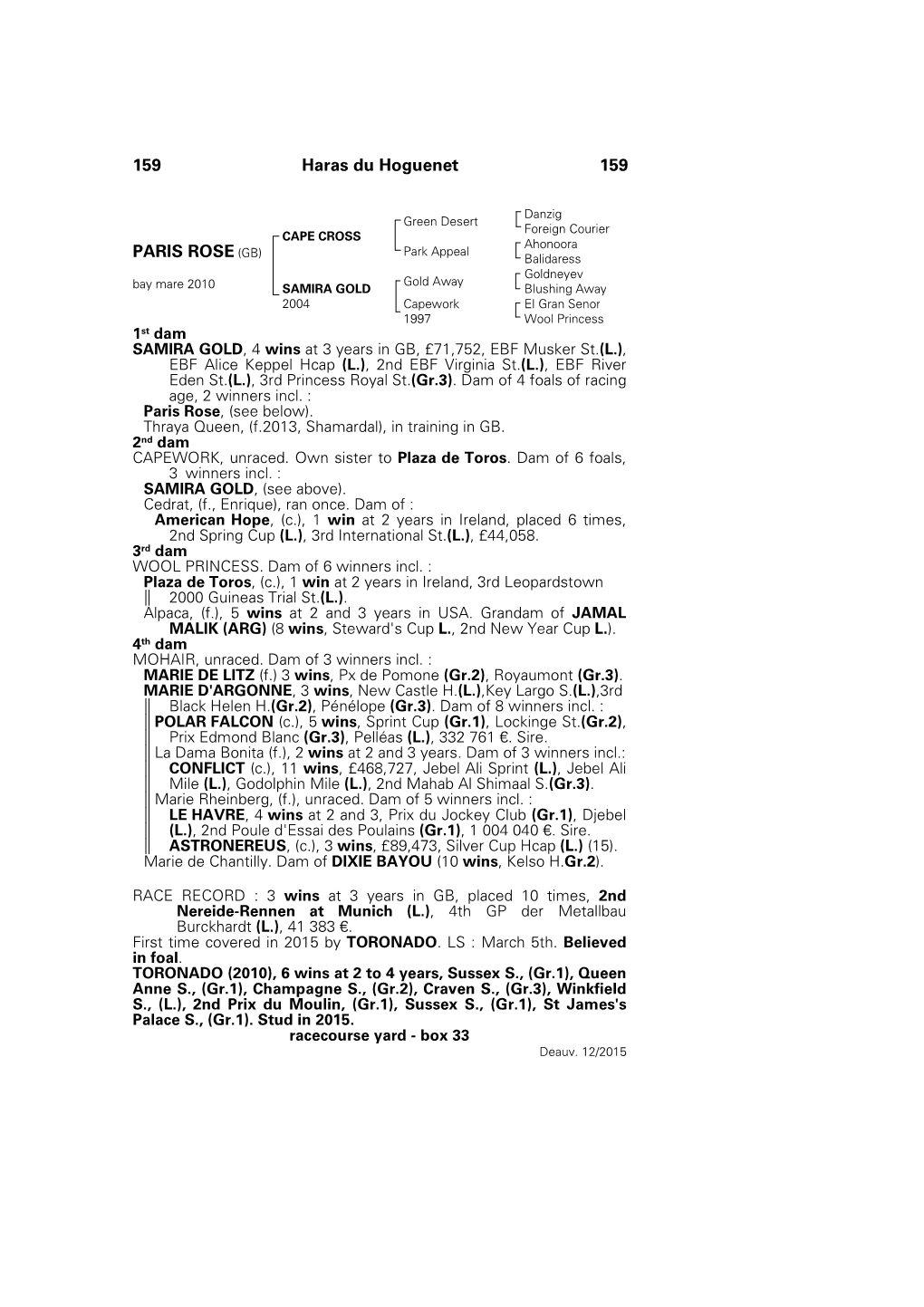 159 Haras Du Hoguenet 159 PARIS ROSE (GB)