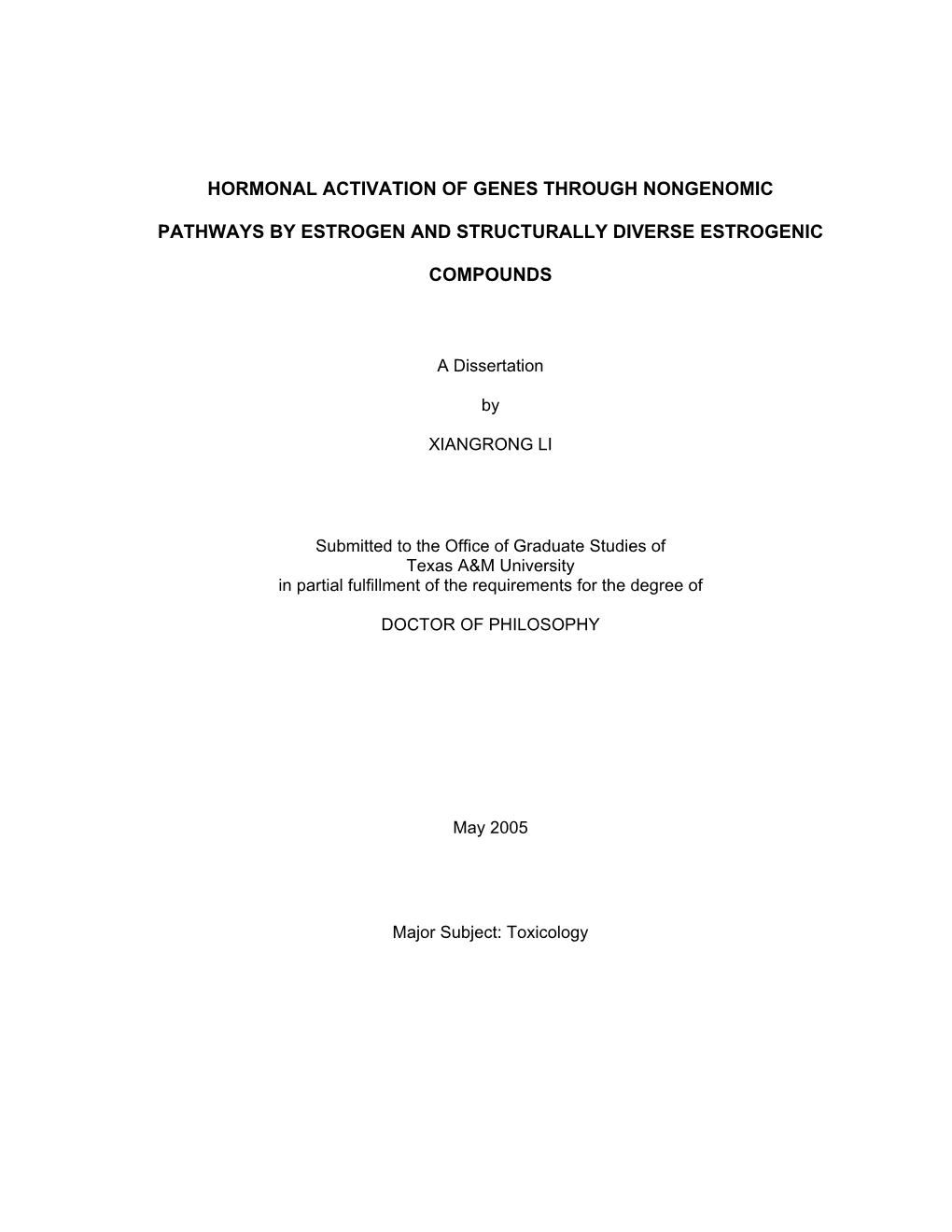 Hormonal Activation of Genes Through Nongenomic