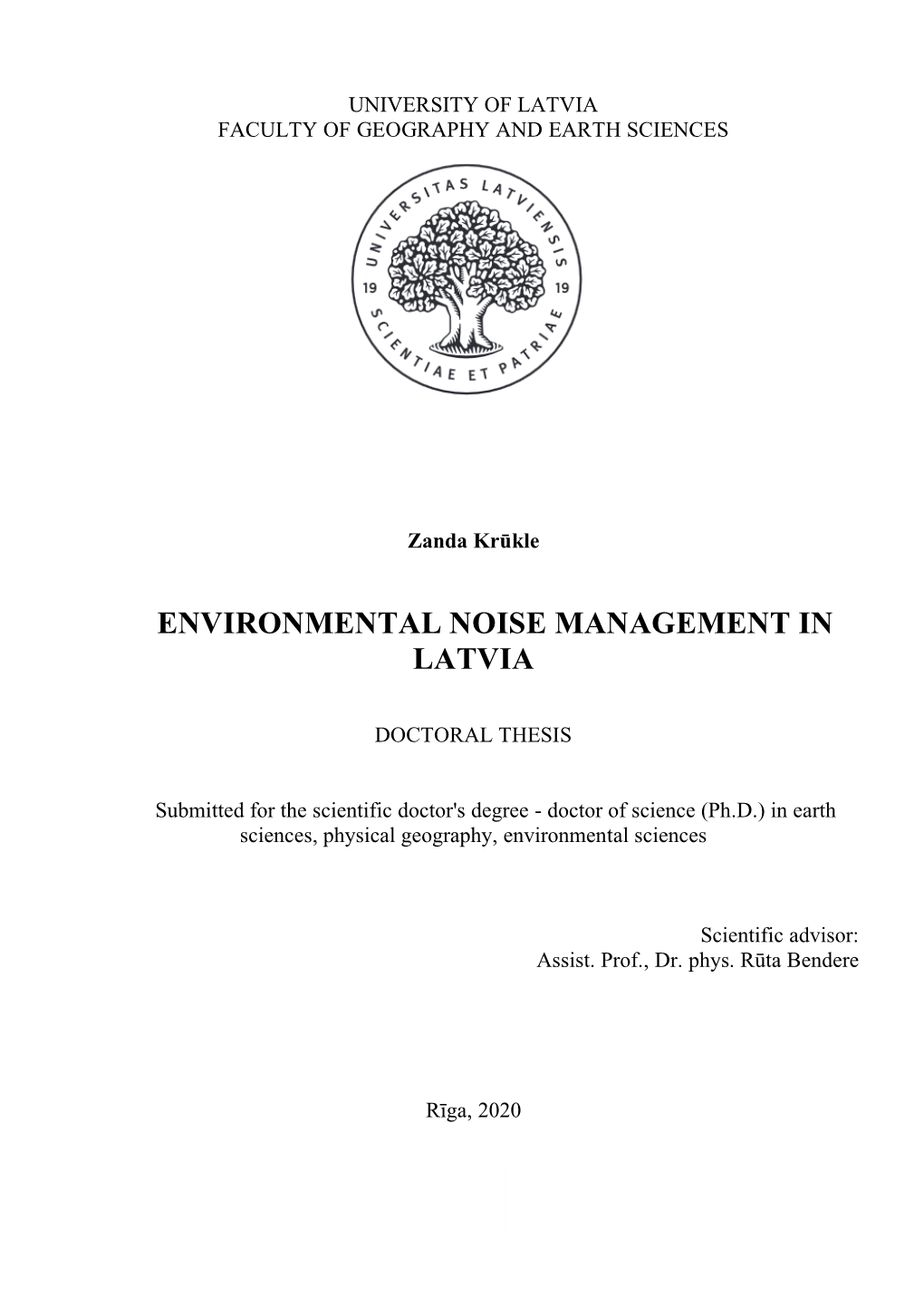 Environmental Noise Management in Latvia