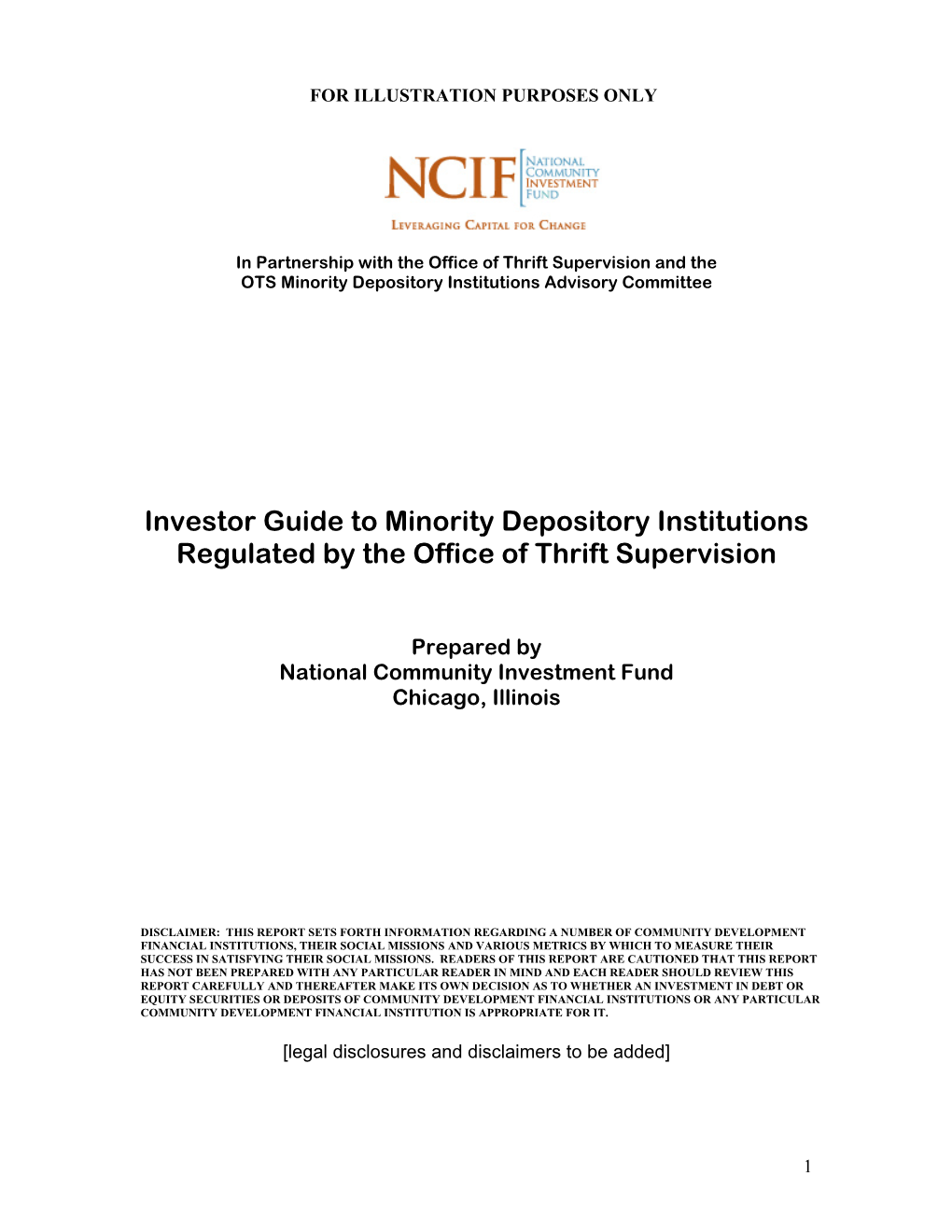 Investor Guide to Minority Depository Institutions Regulated by the Office of Thrift Supervision