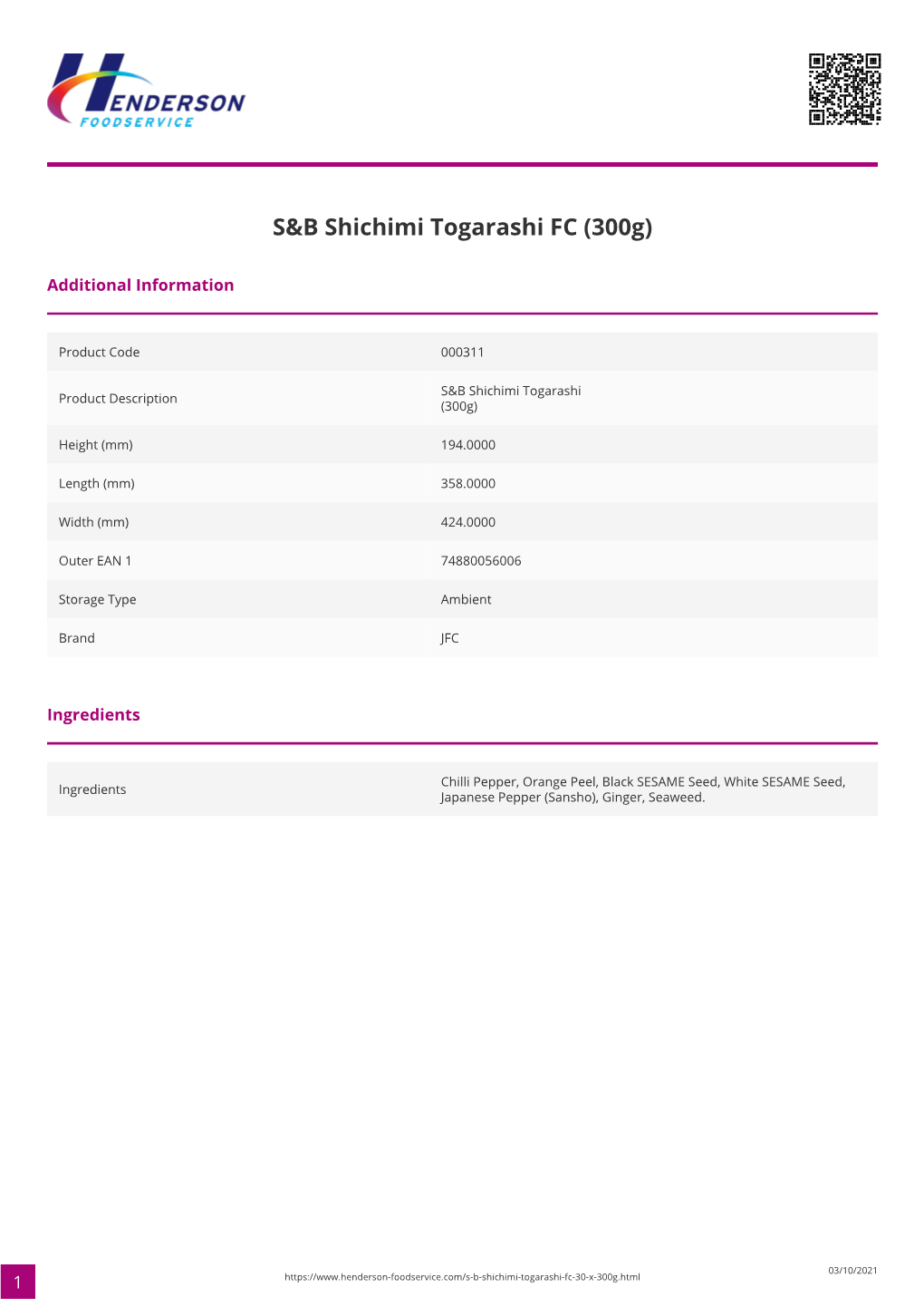 S&B Shichimi Togarashi FC