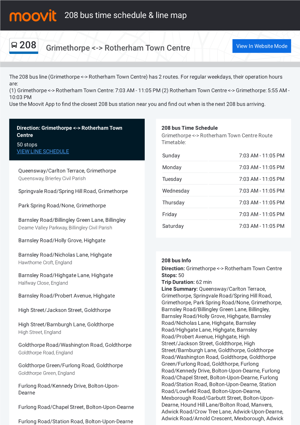 208 Bus Time Schedule & Line Route