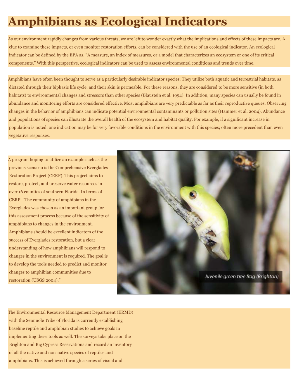 Amphibians As Ecological Indicators