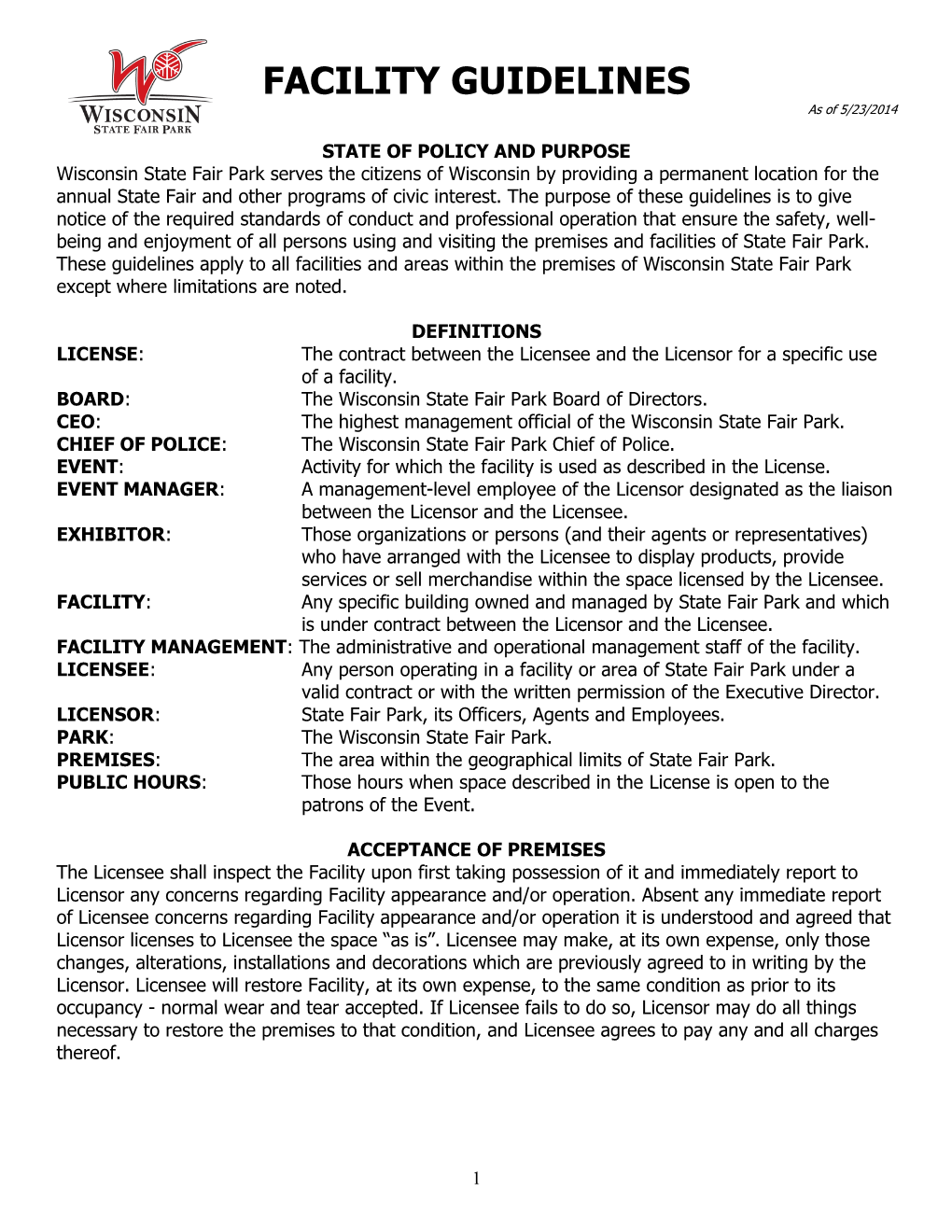 FACILITY GUIDELINES As of 5/23/2014