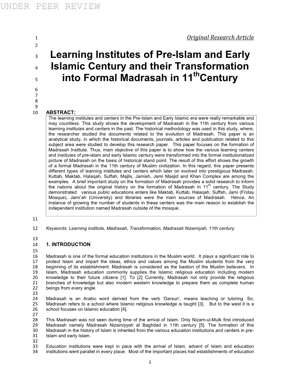 Learning Institutes of Pre-Islam and Early Islamic Century and Their