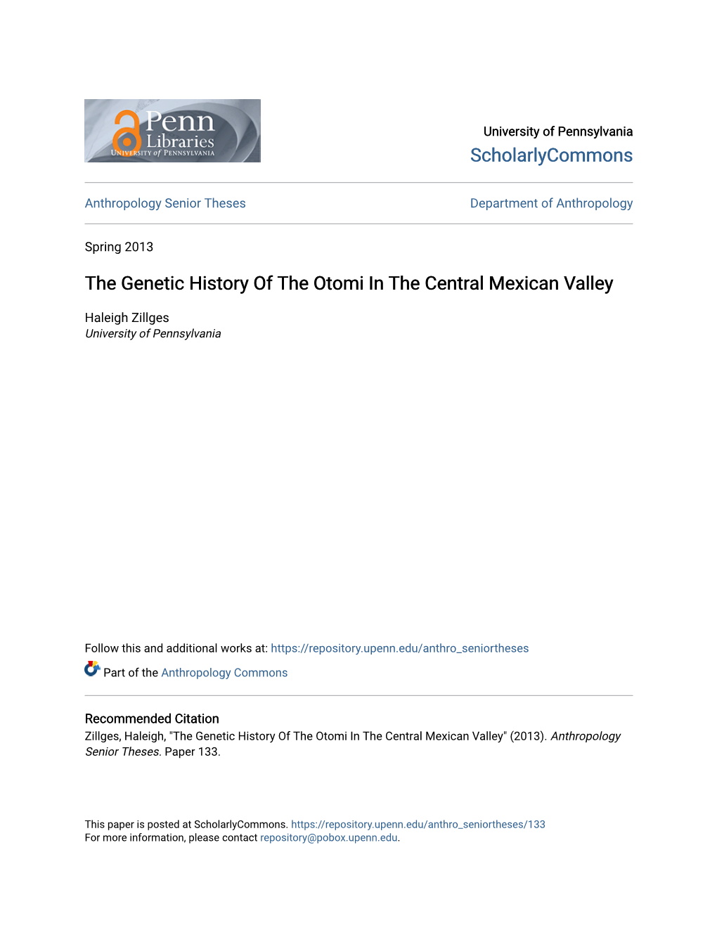 The Genetic History of the Otomi in the Central Mexican Valley