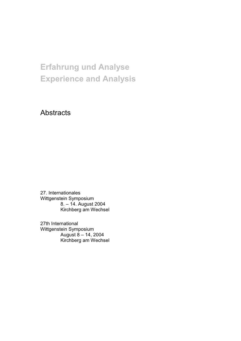 Erfahrung Und Analyse Experience and Analysis