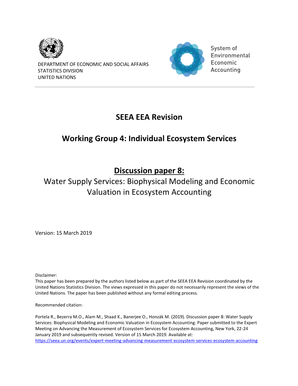 Water Supply Services: Biophysical Modeling and Economic Valuation in Ecosystem Accounting