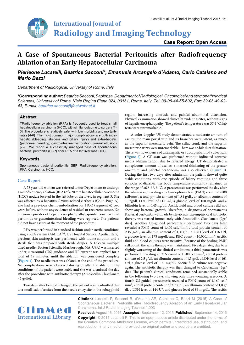 A Case of Spontaneous Bacterial Peritonitis After Radiofrequency