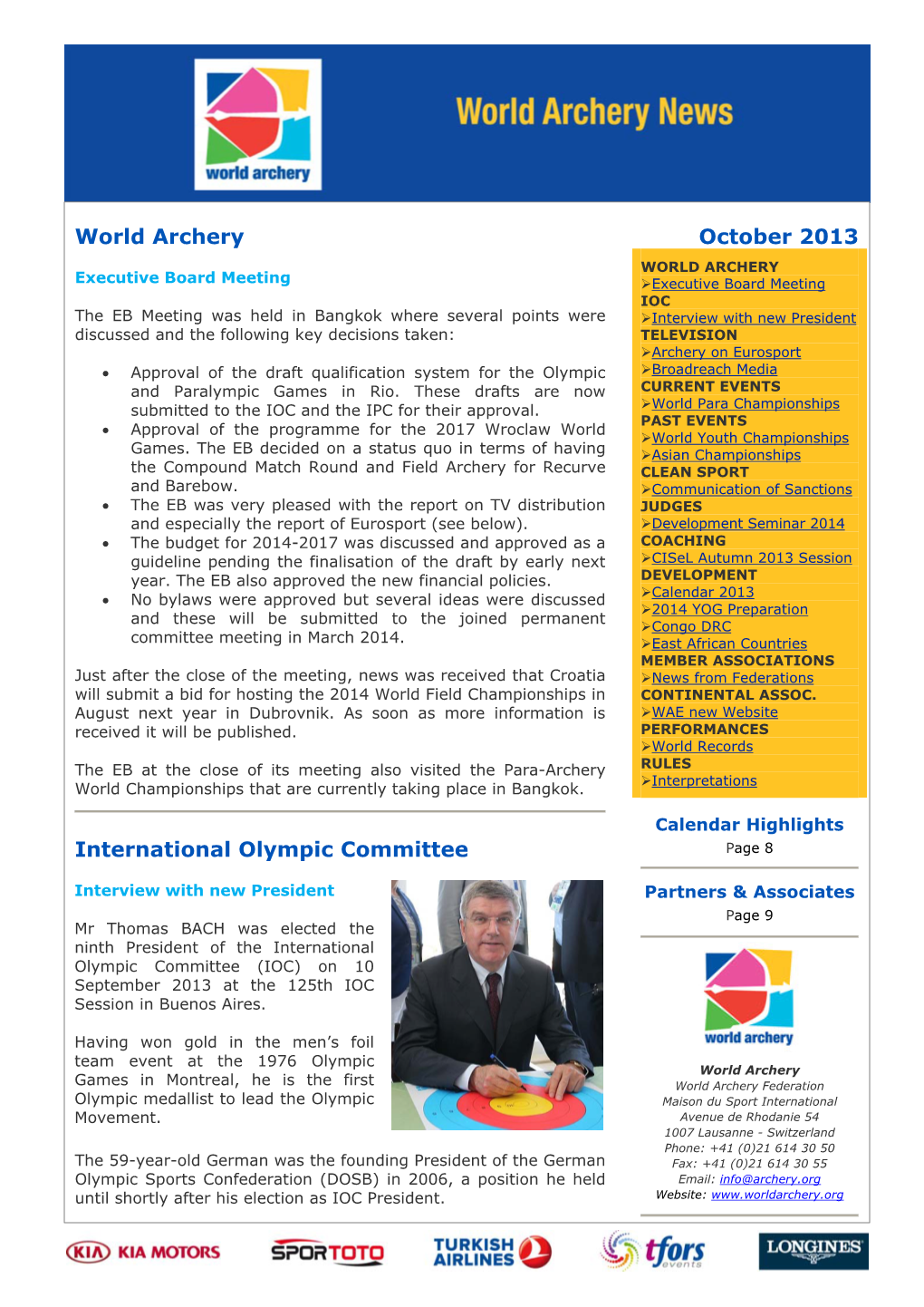 World Archery International Olympic Committee October 2013