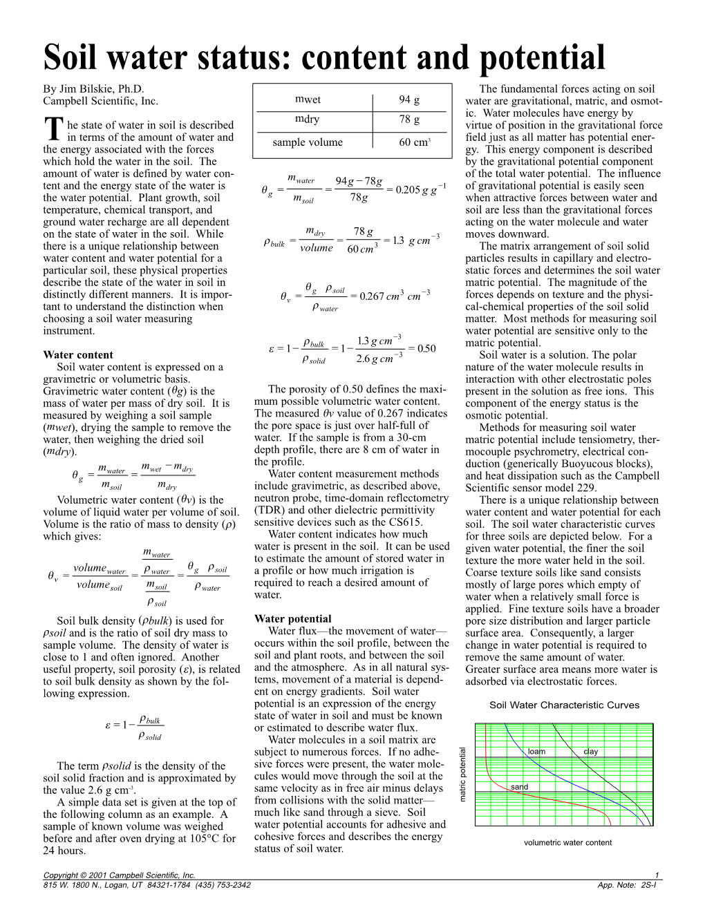 Soil Water Status: Content and Potential by Jim Bilskie, Ph.D